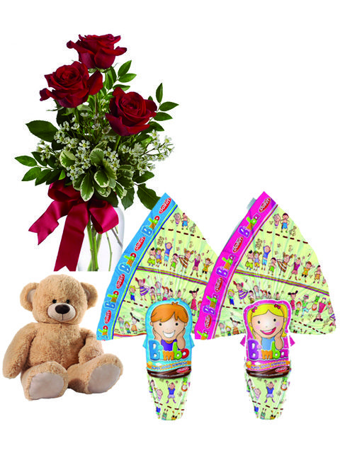 2 uova di pasqua al cioccolato e 3 rose