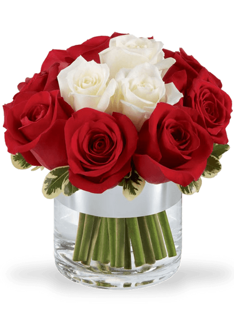 bouquet di rose rosse e 3 rose bianche