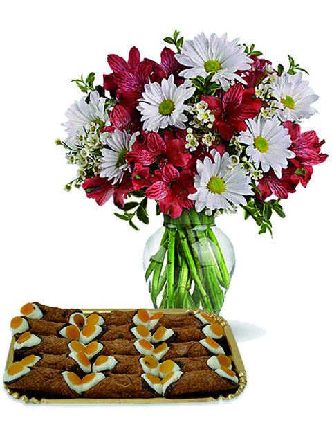 bouquet di margherite con alstroemerie e cannoli
