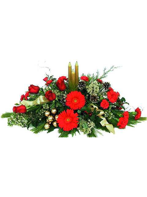 centrotavola natalizio con rose e gerbere