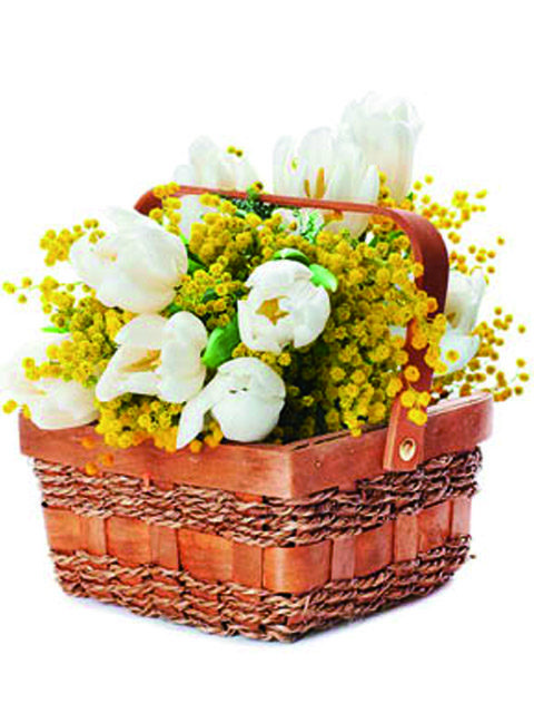 cesto di tulipani e mimosa