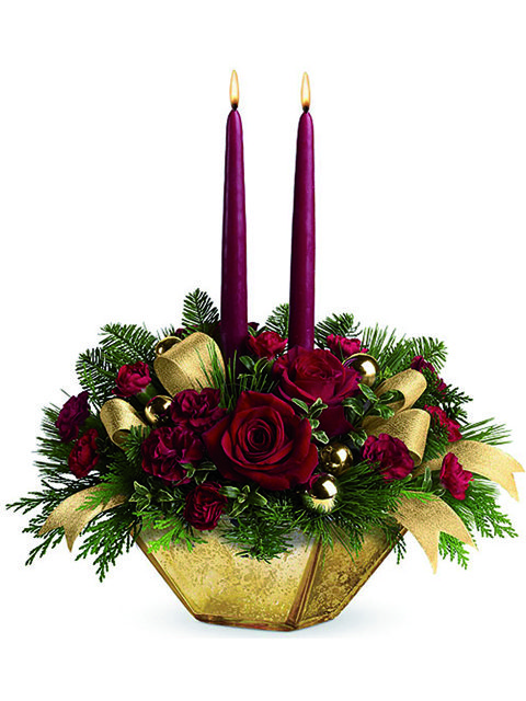 ciotola natalizia con fiori rossi e rose