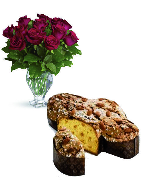 colomba di pasqua con 12 rose