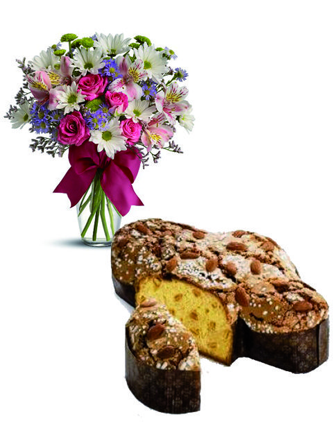 colomba pasquale e mazzo di fiori