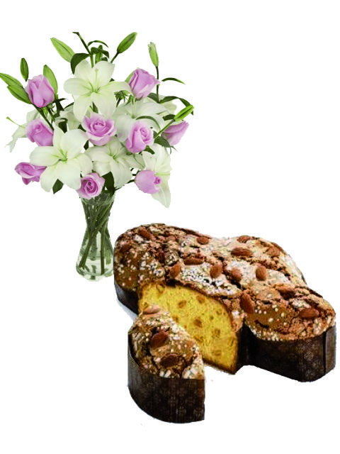 colomba con rose e gigli