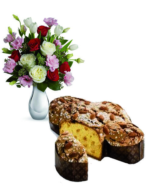 colomba con rose miste