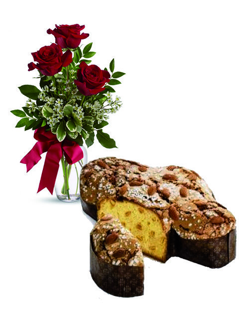 una colomba e mazzo di 3 rose