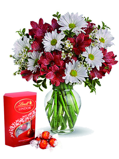 margherite alstroemeria con cioccolatini lindor