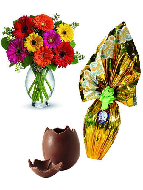 uovo pasquale con mazzo di gerbere